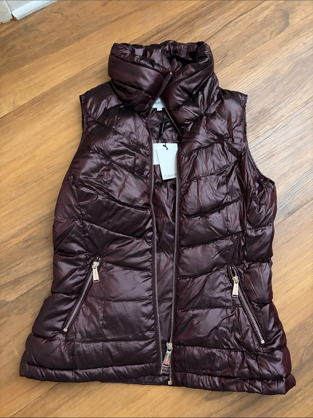 Calvin Klein Quilted Puffer Vest in Plum